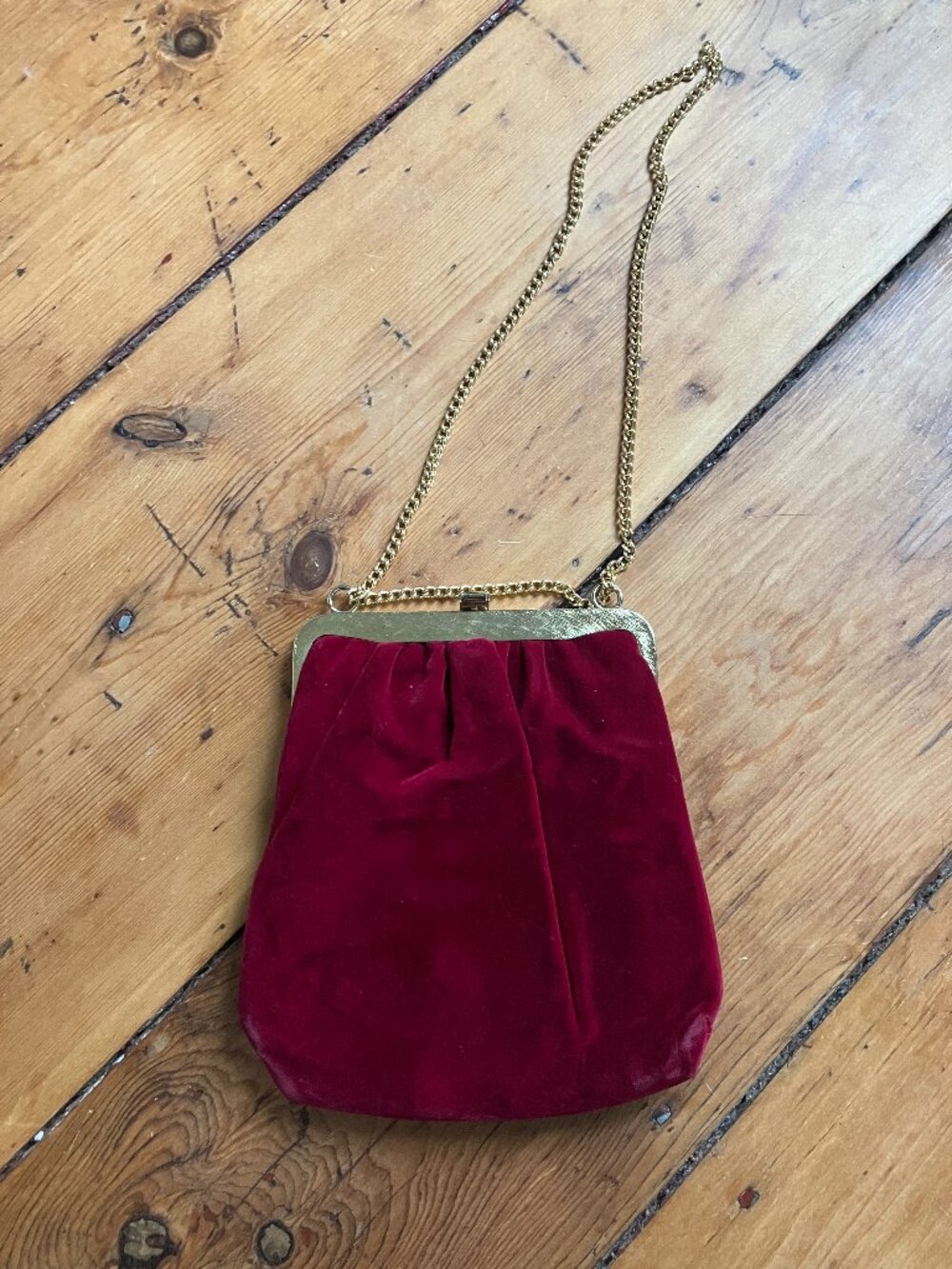 vintage red velvet purse/clutch with brass accents